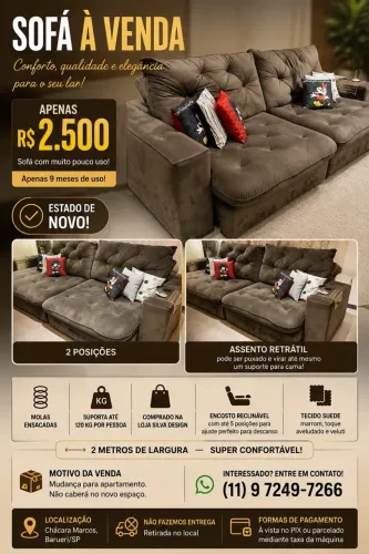 Sofá 2 lugares marrom retrátil e reclinável