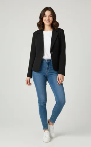 Blazer Feminino Preto com Risca Alfaiataria Riscado M *Seminovo