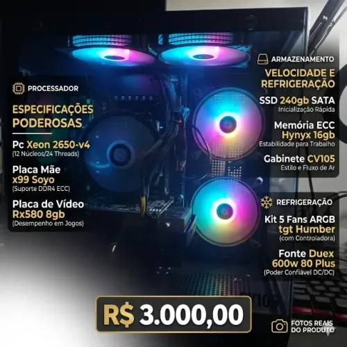 PC Gamer Xeon E5 2650-v4 16gb ecc 240gb ssd rx580 8gb