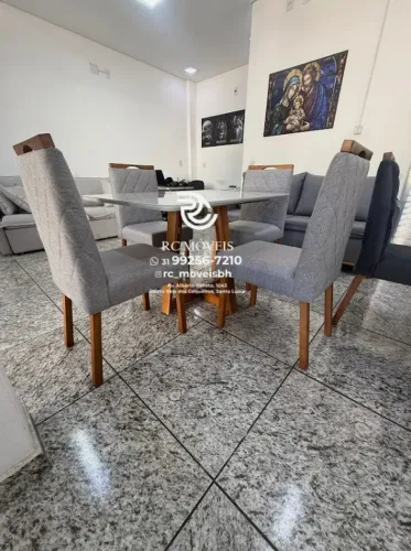 Mesa de jantar 1,20x0,80 Tampo Vidro + 4 Cadeiras Madeira maciça