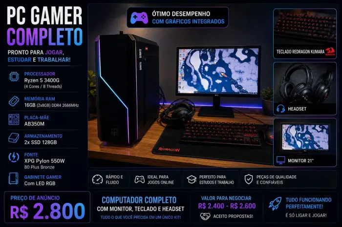 Pc Gamer + Monitor e Kit