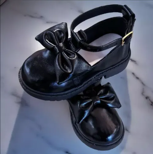 Sapato Infantil Tratorado Estilo Boneca com Laço Menina - Preto