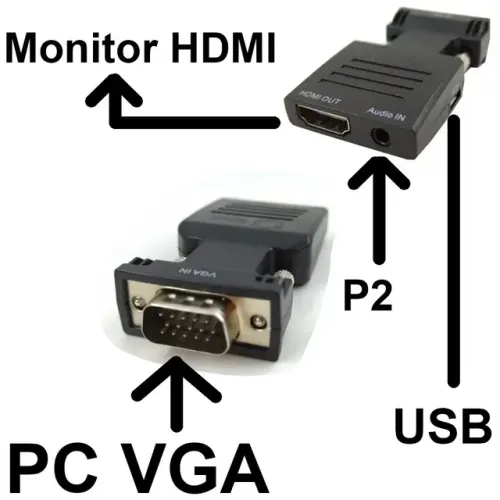 Conversor Adaptador Entrada Vga Macho Saída (HDTV) Hdmi Fem