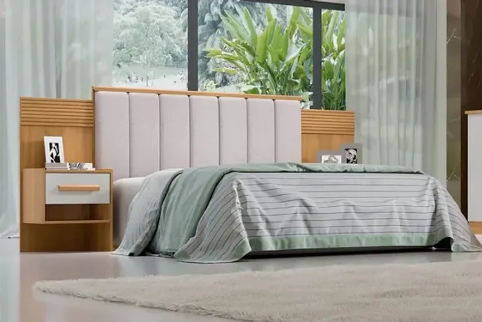 Cabeceira Queen Íris Ripado 100% MDF Cinamomo/Off Até 12x - Frete Grátis