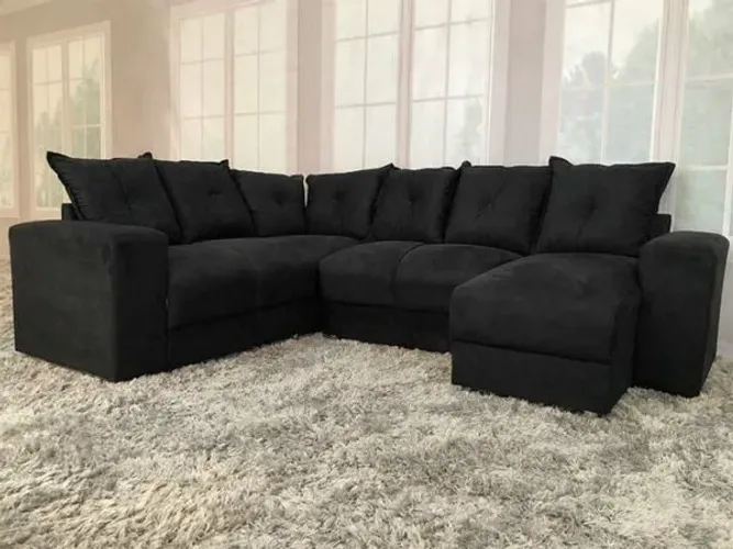 Sofá de Canto Alice c/ Chaise Suede Preto Frete Grátis - Até 12x S/ Juros