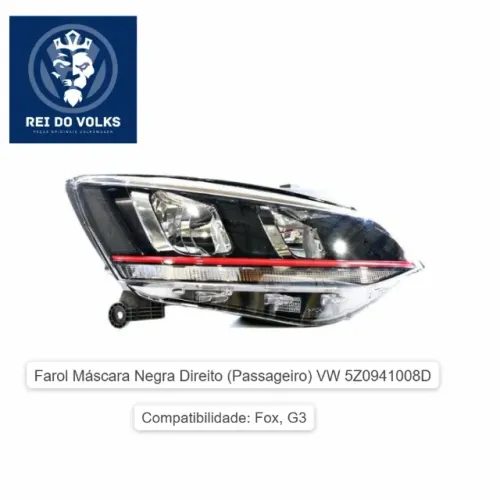 Farol Máscara Negra Direito (Passageiro) VW 5Z0941008D, Fox G3