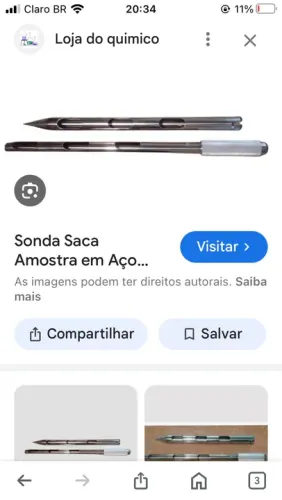Sonda saca de aço inox para colher amostras