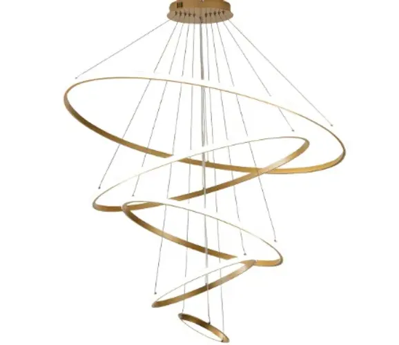 Lustre Pendente Moderno Nitrolux LP-405D Anéis 5 Arcos Pe Direito Duplo Alto Cor Dourado