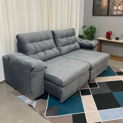 Sofá Alemanha 4 Lugares Retrátil e Reclinável 225cm Tecido Veludo- Produto Novo