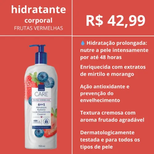 Loção Corporal Desodorante Frutas Vermelhas Avon Care - 700 ml