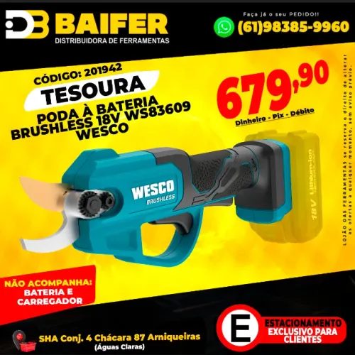 Tesoura Poda à Bateria Brushless 18v Ws83609 Wesco