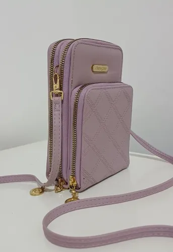 Carteira Bolsa de Ombro Transversal Lilás Dourado