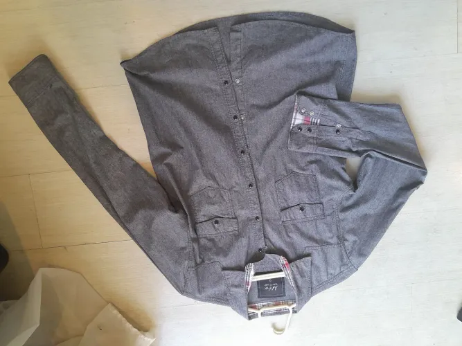 Camisa Masculina Cinza Manga Longa