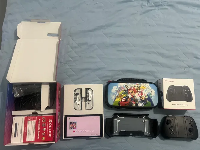 Nintendo Switch Oled desbloqueado 512GB Completo - Semi-Novo!