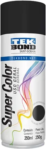 Tinta Spray Brilhante Super Color Uso Geral 350ml - Tekbond Preto Brilhante