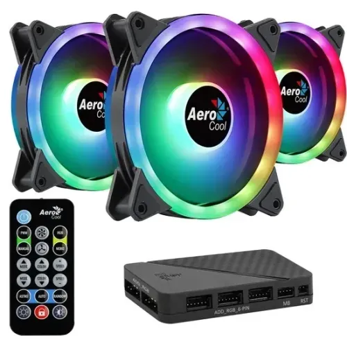 Kit 3 Cooler Fan 120mm Aerocool Duo Led ARGB com Controladora e Controle - WZetta