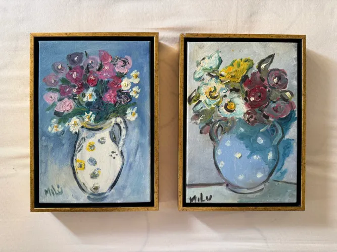 quadros flores acrílico em tela 20x30 milu petersen