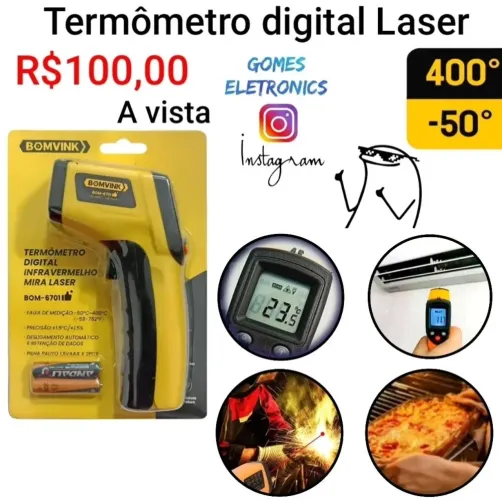 Termômetro digital laser Infravermelho a pilhas -50 A 400 °c R$100,00 (Loja física)