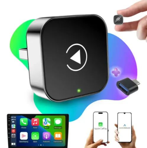Adaptador Carplay Android Auto Sem Fio Wireless Mini 2 Em 1