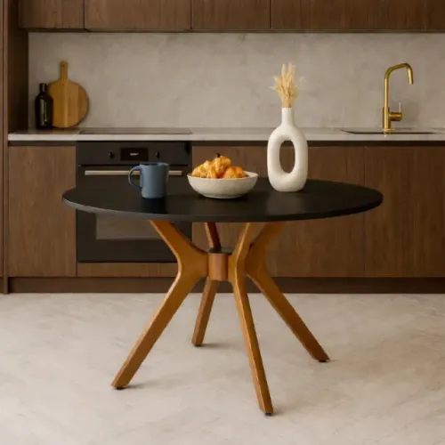 Mesa De Jantar Julia Redonda 1,10 Tampo Mdf 25mm Com Vidro