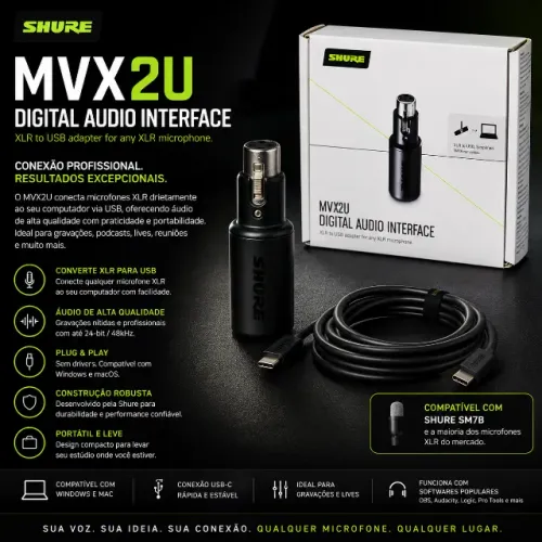 Interface Digital Shure MVX2U para Microfone XLR (SP)