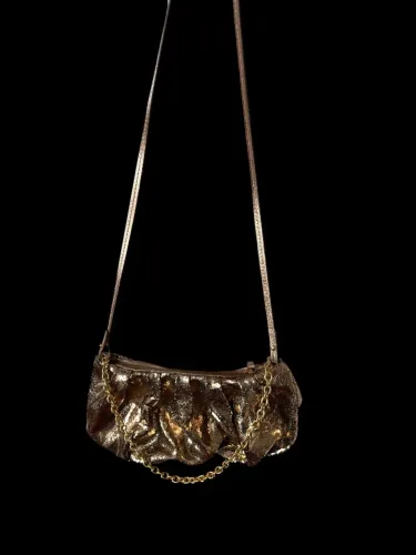 Bolsa de couro dourada Schutz, com corrente, alça de ombro, clutch. Nova, nunca usada. 