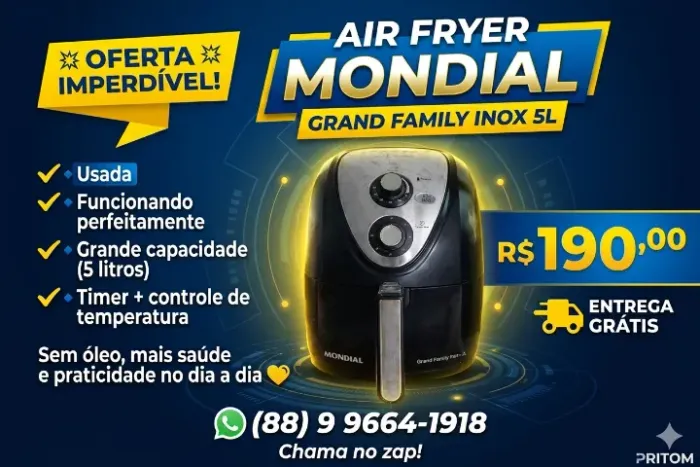 AIR FRYER MONDIAL 5 LITROS GRAND FAMILY INOX