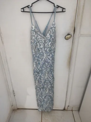 vestido midi festa azul p