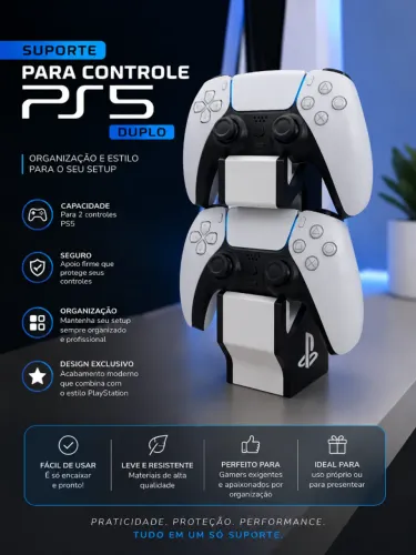 Suporte Gamer 2 Controle PS5 DUALSENSE, Organizador