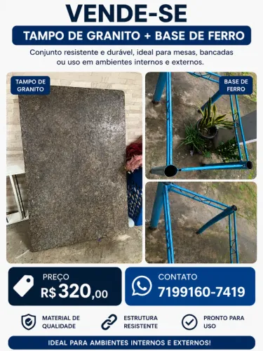 Mesa de jantar retangular tampo em granito
