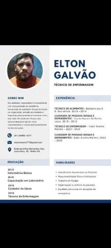 Técnico de enfermagem/ Cuidador de pessoas idosas