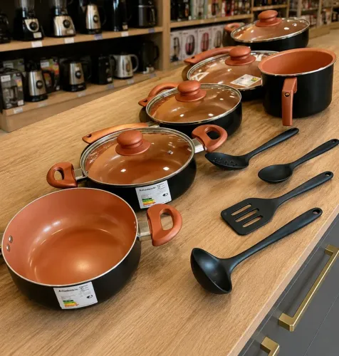 Conjunto de Panelas Casambiente Vegas 10 Peças - Revestimento Cerâmico Preto e Cobre