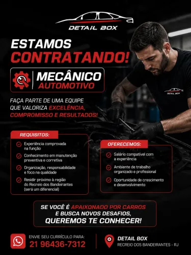 ? VAGA PARA MECÂNICO AUTOMOTIVO - DETAIL BOX