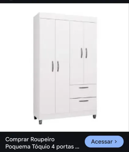 Guarda Roupa Solteiro 4 Portas 2 Gavetas Nápoles Poquema