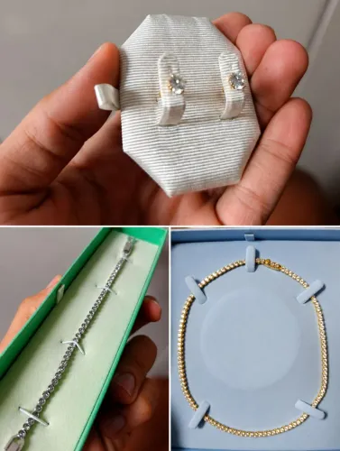 Peças da Swarovski com certificado de autenticação.