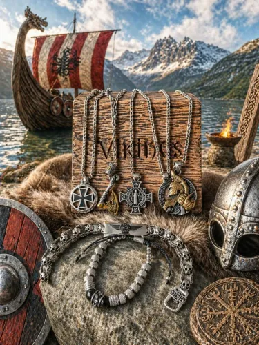 Correntes e pulseiras de aço estilo Viking