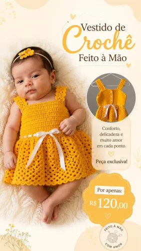 Vestido de crochê Recém nascido