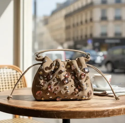 Bolsa Luiza Barcelos Média Em Camurça Fendi Com Pedrarias - Original