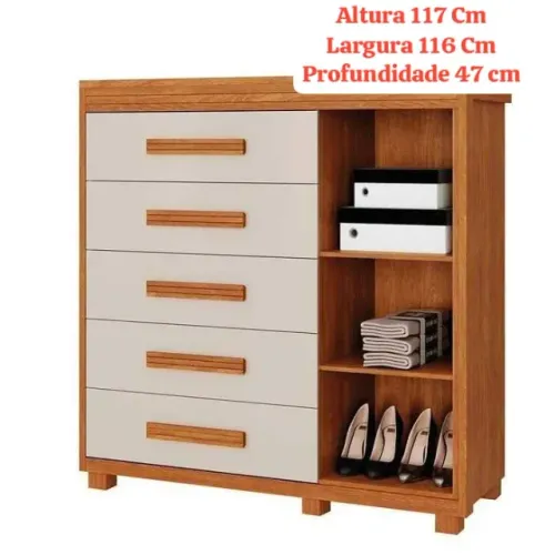 Cômoda 5 Gavetas 1 Portas 100% MDF - Promoção!
