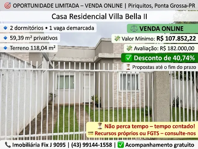Chance única ? Casa no Neves, Ponta Grossa - PR, Nº 173, 48,64m² | Licitação Aberta