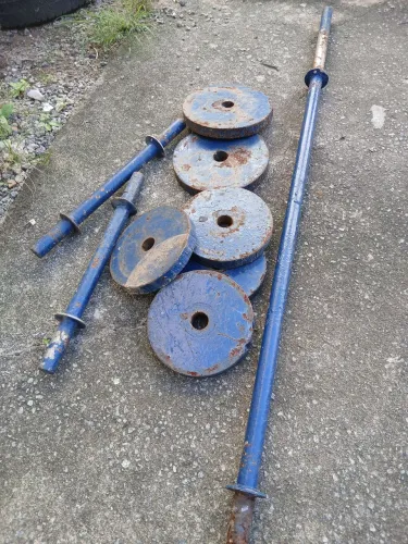 Kit barras e anilhas para musculação quase 50kg