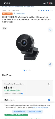 EMEET C950 4k Webcam 8mp Hd Com Microfone 1080P