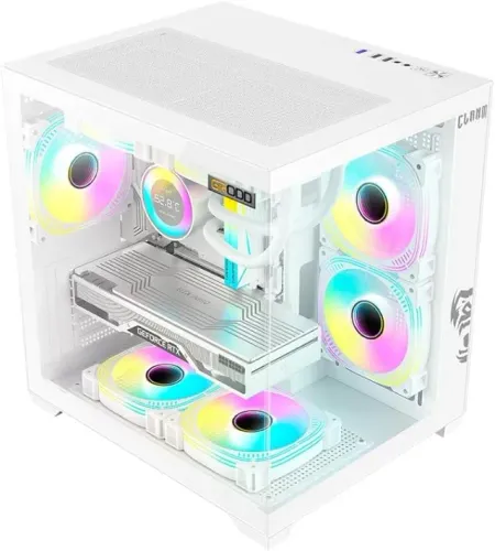 Gabinete branco gamer Clanm Grodd Snow Aquário Vidro Temperado loja infoMM