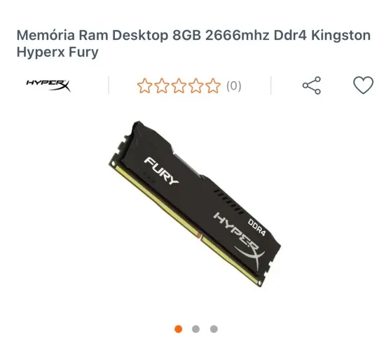 Memória Ram Desktop 8GB 2666mhz Ddr4 Kingston Hyperx Fury
