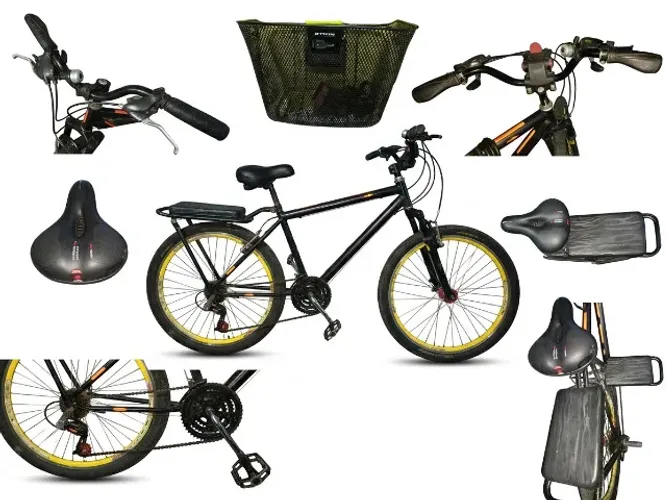 Bicicleta Aro 26 Câmbio Rapid Fire 21 Marchas Cesta Garupa e Acessórios Pronta para Uso