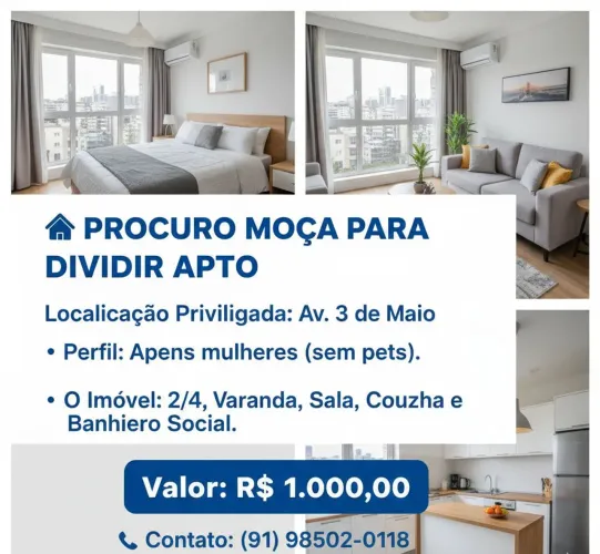 PROCURO MOÇA PARA DIVIDIR APTO