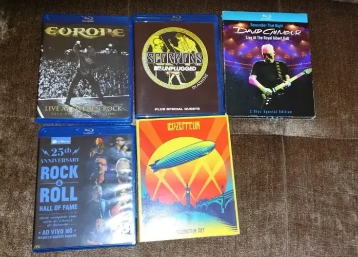 Lote 5 Blu-rays Originais de Rock: David Gilmour, Led Zeppelin, Scorpions, Europe e Rock H
