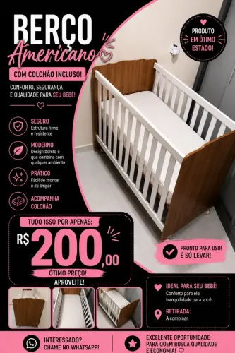 Berço Americano com Colchão Incluso - Ótimo Estado | R$ 200,00