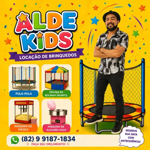 Pula pula, piscina de bolinhas, pipoqueira e maquina de algodão doce.