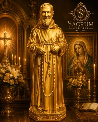 Padre pio dourado em gesso premium e verniz automotivo 